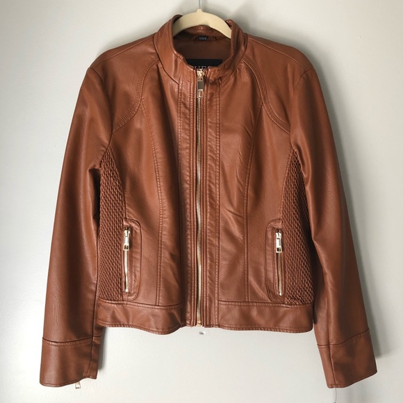 Guess Jackets & Blazers - Guess Cognac Leather Jacket